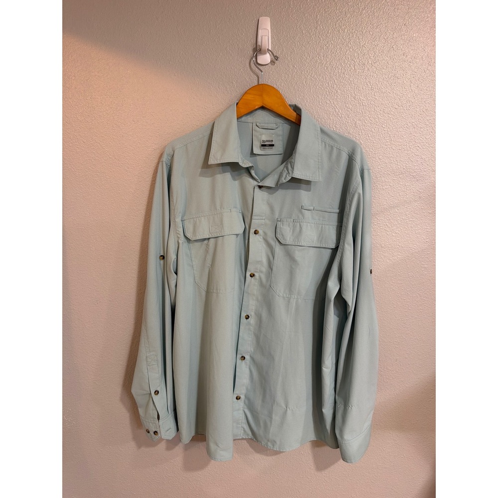33,000ft Fishing Shirt Mens XXL Light Blue Long Sleeve Roll Tab Outdoor Utility